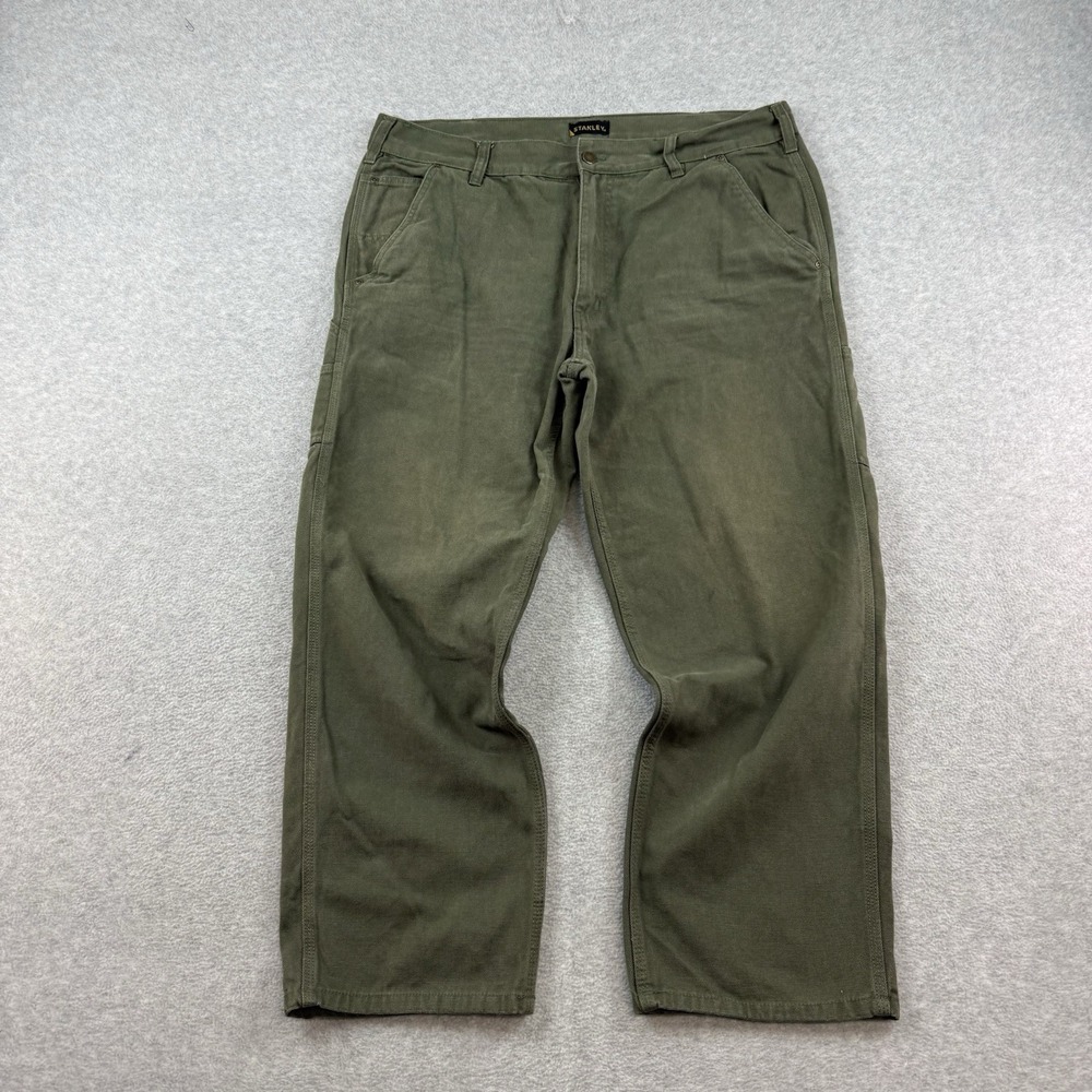 Stanley Pants Mens 38x30 Moss Canvas Utility Workwear Relaxed Fit Straight Leg